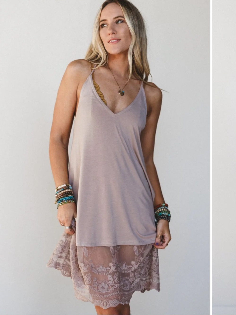 THREE BIRD NEST PRIMA LACE HEM SLIP NWOT MEDIUM MOCHA